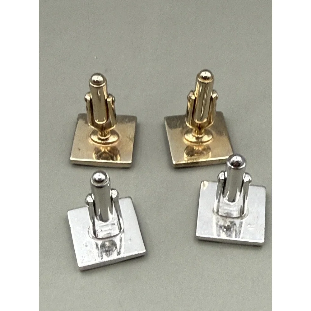 Anson Cufflinks Lot 2 Pair Mens Gold Silver Tone Etched Rectangular Bullet Back